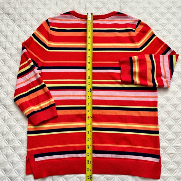 Lands' End 100% Supima Cotton Striped Crewneck 3/4 Sleeve Sweater Red Size MP - Picture 12 of 13